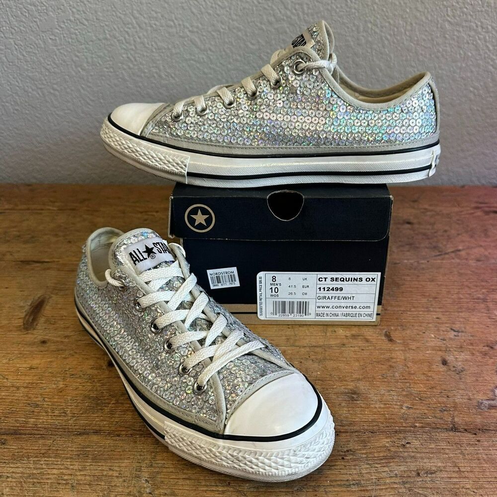 NWT Y2K Converse Silver Sequin Lace Up Sneaker Shoes Women's Size 10 New in Box
